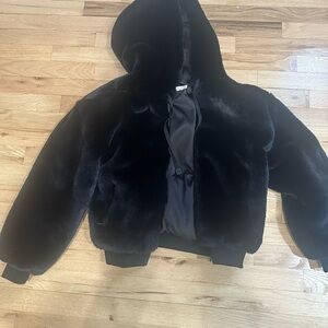 Blanc Noir Black Faux Fur Jacket